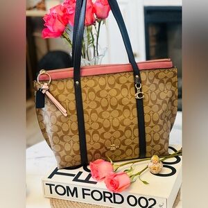 Coach Signature Brown and Pink Tote